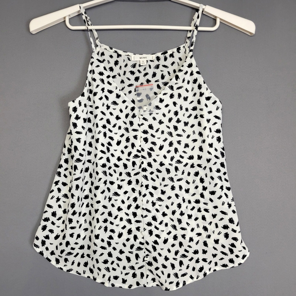 Mine for Anthropologie Tank Top Womens S White Black Abstract Button Sleeveless